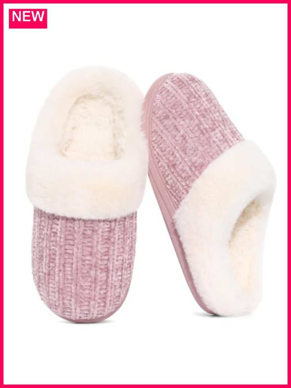 Warm Knit Chenille Slippers with Memory Foam and Indoor Outdoor Soles